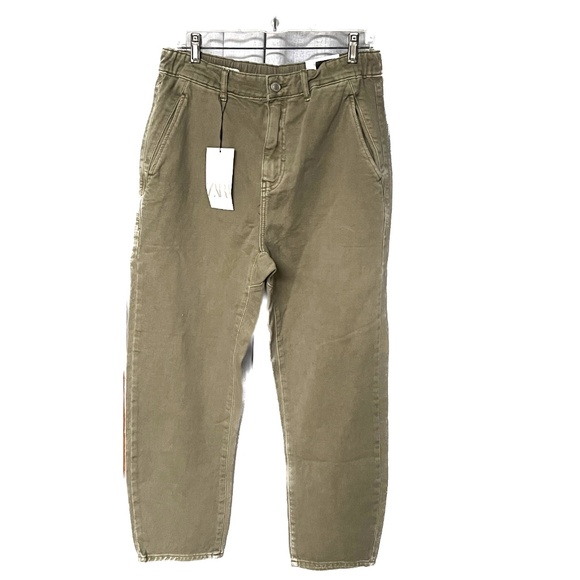 Zara Green Jeans Size 31 Denim Mid Waist Straight Leg Loose Thigh Cropped New - Picture 1 of 11